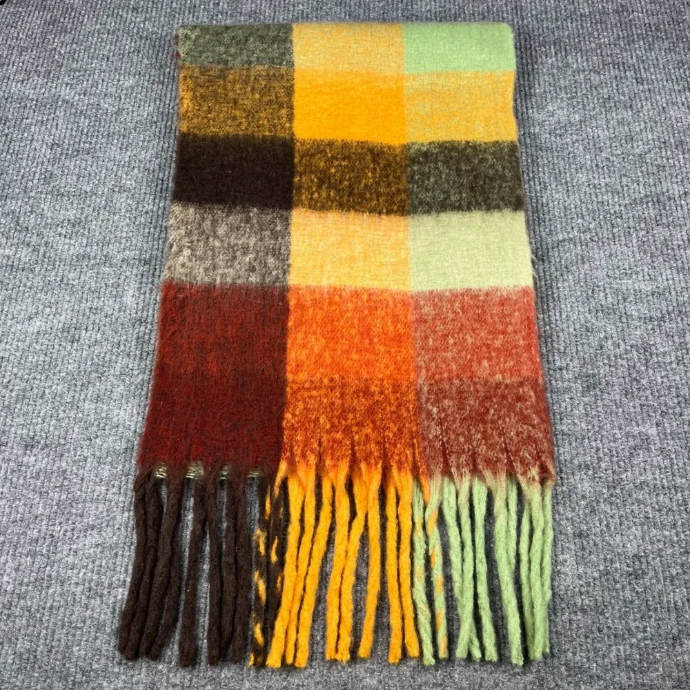 Acne Studios Unisex Scarf Oversized Check Plaid Mohair Wool Fringe Made in Italy